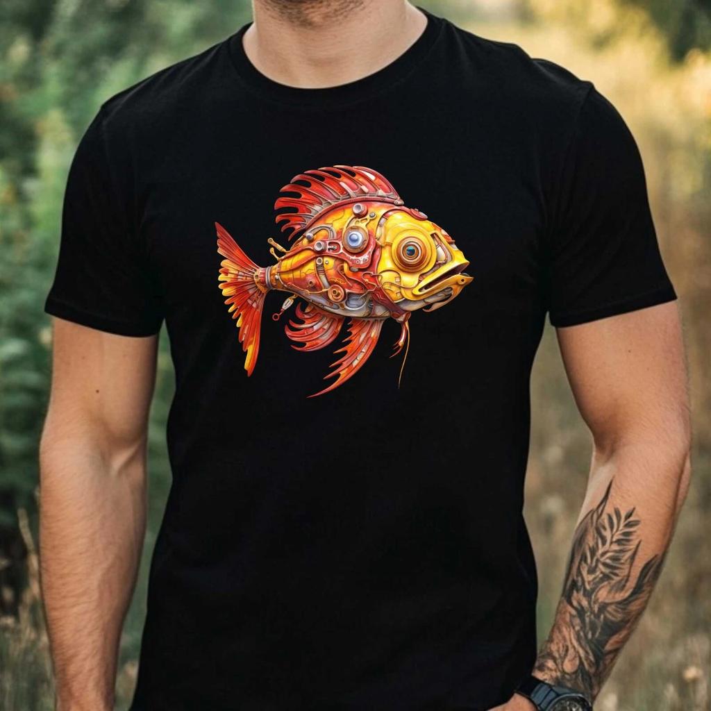 T-Shirt Herren Cyborg Fisch Motiv Baumwolle Größe XS bis 5XL