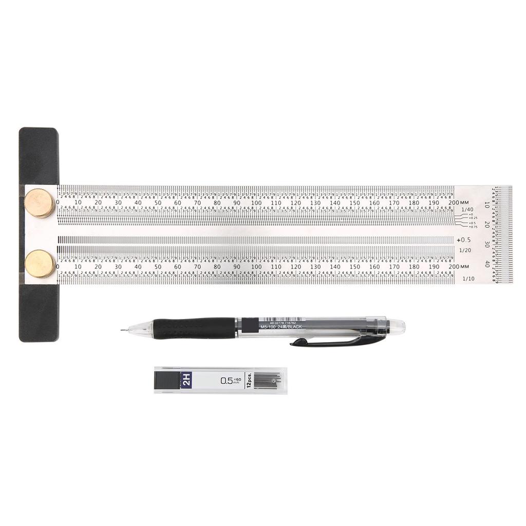 200mm Woodworking Stainless Steel T Ruler Marking Ruler DIY Measuring Scribe Line Tool