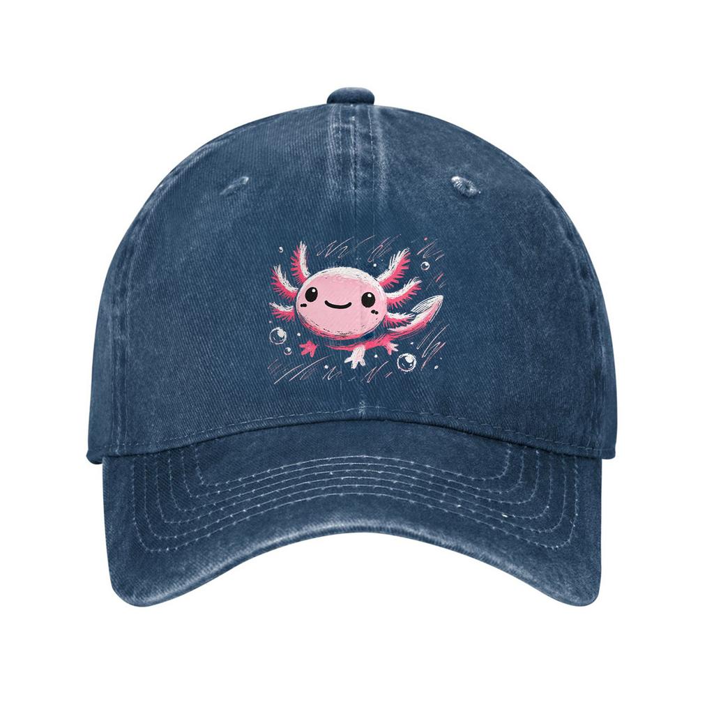 Cute Axolotl Print Baseball Cap Adjustable Cotton Dad Hat Unisex Casual Cartoon Salamander Design Outdoor Snapback