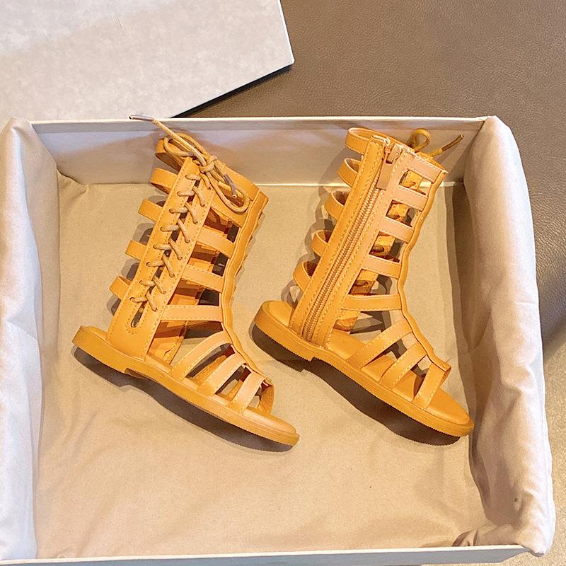 Сандалии для девочек, новая модная обувь принцессы для маленьких девочек, летние детские римские сандалии для средней школы с открытым носком и высокой челкой