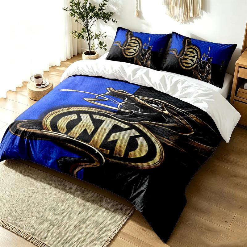 Inter Milan 3pc Duvet Cover Set Simple Modern Bedding Set Wrinkle Resistant Soft Fabric All Season Use a perfect gift
