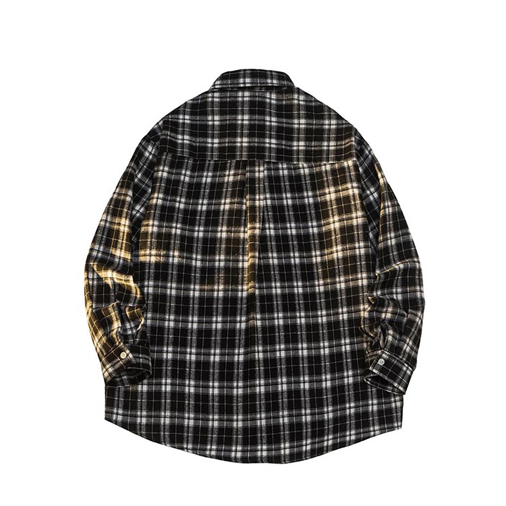 Мужская модная повседневная свободная клетчатая рубашка с карманами и лацканами с длинным рукавом, верхняя блузка