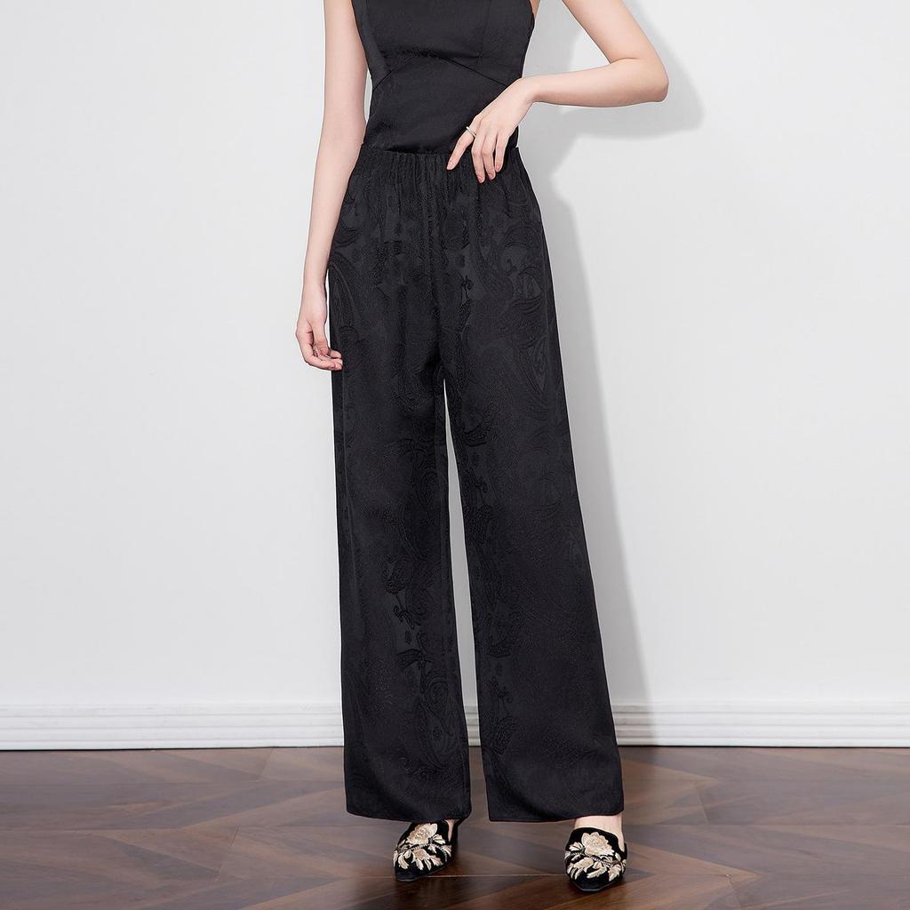 Super Aura Rayon Jacquard Wide-Leg Long Pants - New Chinese National Style
