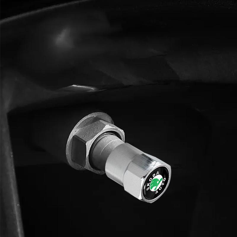 NADH5 New 4Pcs Car Wheel Tire Valve Caps Air Stem Covers Accessories For Skoda Fabia Octavia Karoq Kodiaq Kamiq Superb Rapid Scale