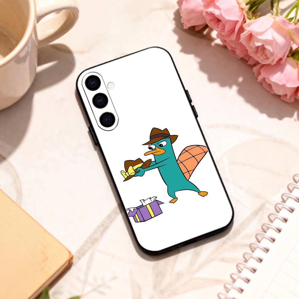 Милый мультяшный Утконос П-Перри чехол для телефона для Samsung Galaxy A73,A72,A71,A70,A53,A52,A51,Другие мягкий черный корпус