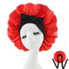 Silk Satin Sleep Cap with Ribbon Bow for Women - Elastic Wide Brim Bath Headscarf Hat for Hair Care