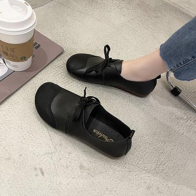 Весенняя женская повседневная обувь 2024 года, новые кожаные туфли на шнуровке, балетки, Zapatos Mujer, осенние лоферы, мокасины, мягкая круглая женская обувь