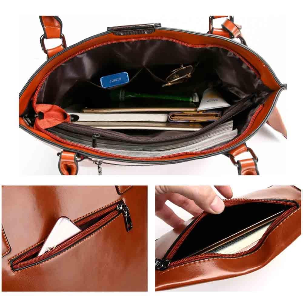 Женский комплект из 2 предметов, повседневная сумка-тоут, высококачественная масляная восковая мягкая кожа, элегантная офисная сумка и кошельки, черная роскошная сумка в стиле ретро, ​​новинка 2022 года