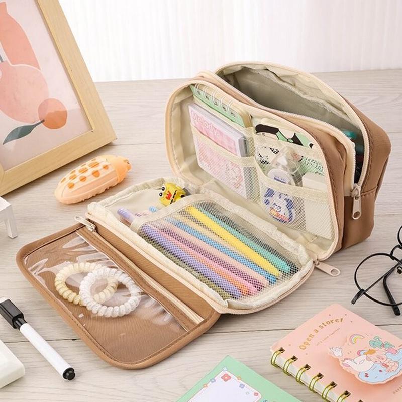 Kawaii Large-Capacity Pencil Bag Flip-Top Translucent Student Stationery Storage Bag Boys And Girls Simple Stationery Pen Box