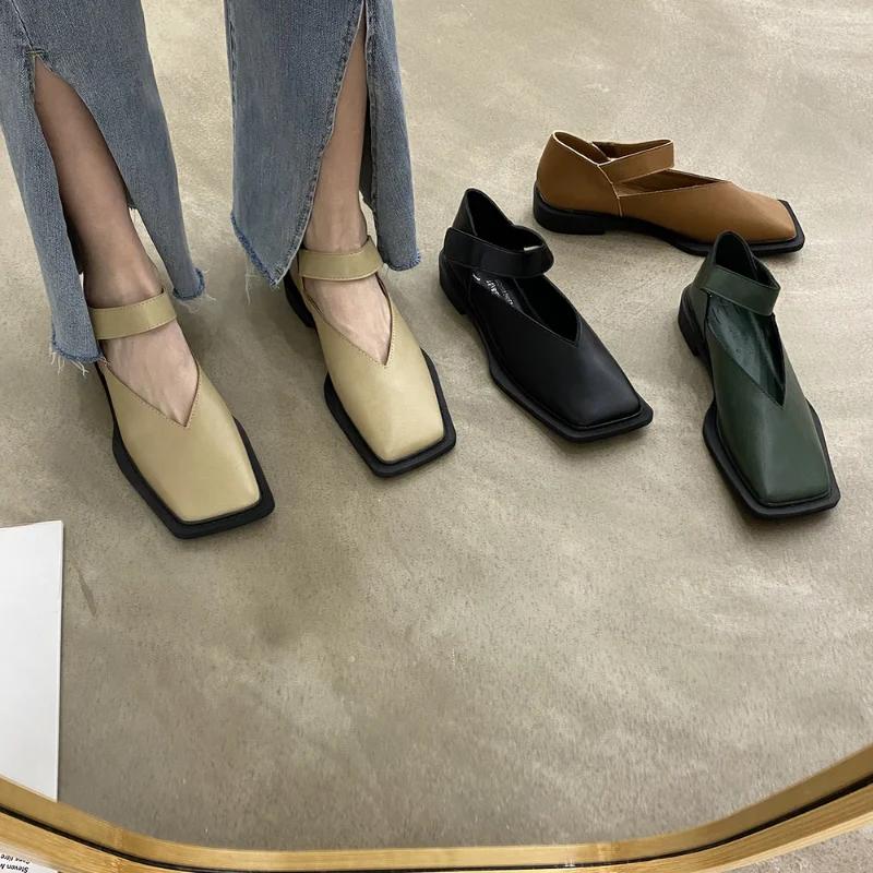 Мода 2024 года, летняя мода, квадратная голова, удобная, неглубокая горловина, повседневная женская обувь на плоской подошве, одиночные туфли