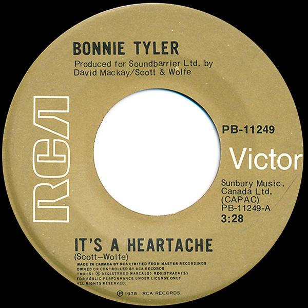 7-дюймовая пластинка BONNIE TYLER Its A Heartache Its About Time PB11249 RCA Victor 1978 Канада Рок Б/у