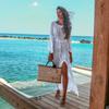 Summer Women's Seaside Holiday Bikini Knit Flared Sleeve Beach Dress Hollow Out Long Dress Swimsuit Cover Up