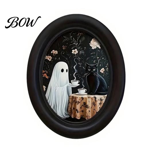 Niche Halloween Wall Decorations Ghost Art, Cute Table Sign, Vintage Oval Framed Decor Picture, Decorative Art for Mantel Living Room Bedroom