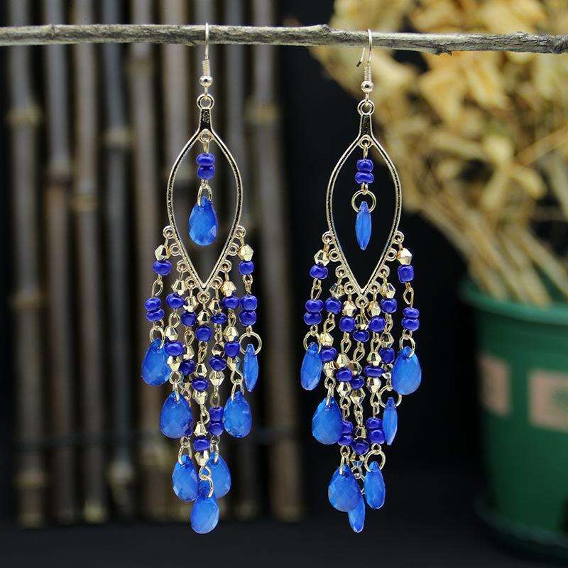 Bohemian Long Earrings Women'S Style Fashion Exaggerated Water Drop Fringed Earrings Temperament Ear Jewelry