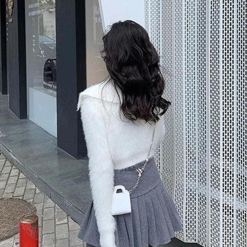 Норковый флисовый кардиган, свитер, женский короткий свитер-поло, мягкий восковой осенний однотонный вязаный кардиган с ромбовидными пуговицами, маленький ароматный свитер, пальто