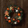 Christmas Wreath for Front Door Artificial Green Pine Needles Teardrop Swag Christmas Garland Decoration with Balls Bows for Indoor Holiday Decor