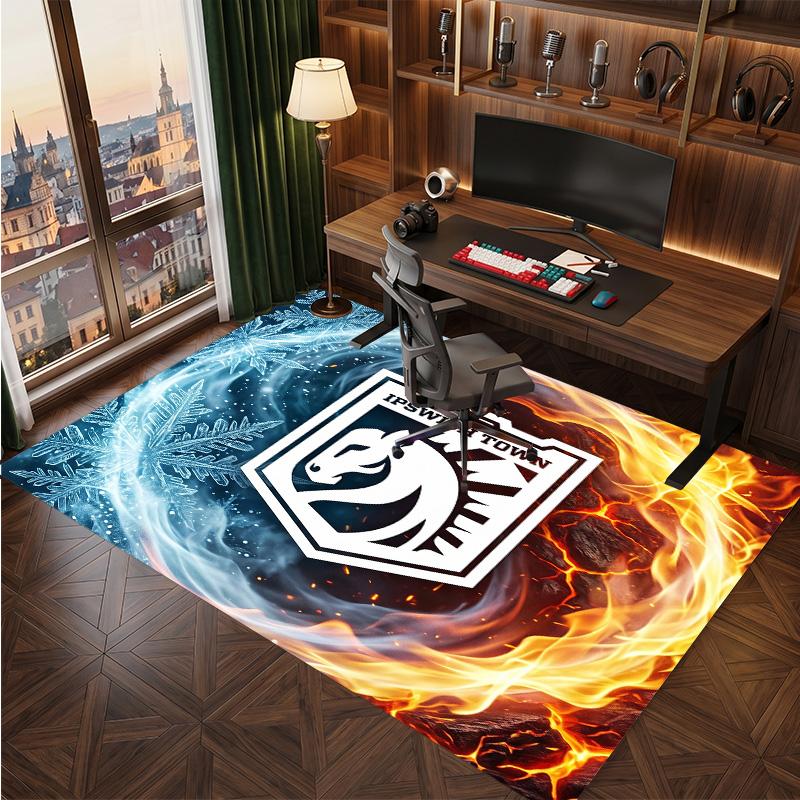 Ipswich Town Football Print Crystal Velvet Rug, Comfortable Water Absorbent Non Slip Indoor Floor Carpet