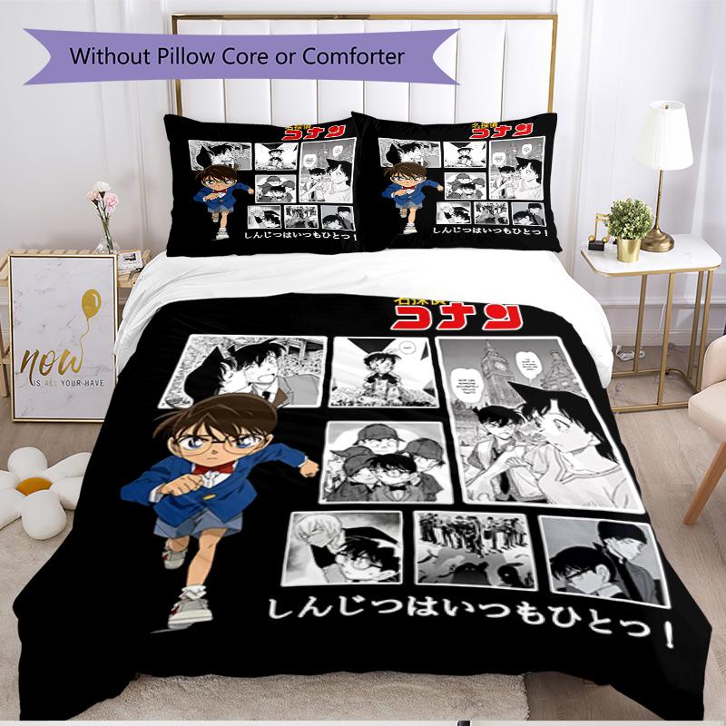 3pcs Duvet Cover Set (1*Duvet Cover + 2*Pillowcase, Without Core), Detective Conan Print Soft All‑Season Bedding Set, Home Bedroom Decor Gift