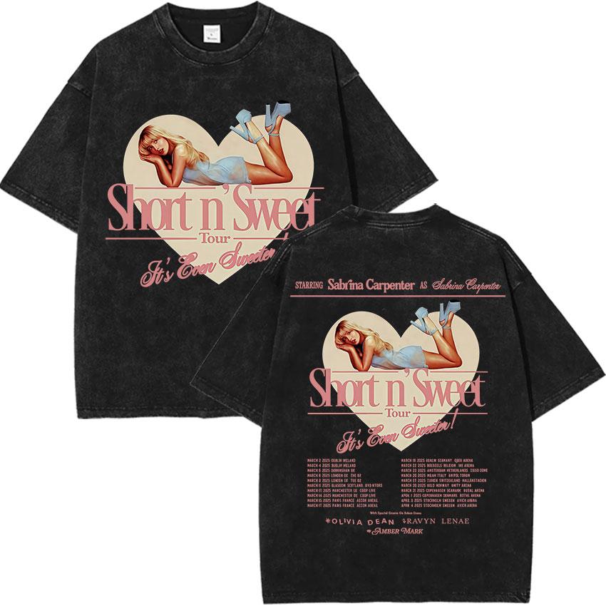 Винтажная выстиранная футболка Sabrina Carpenter Short N Sweet Album Мужская Женская Летняя Повседневная Футболка Оверсайз Y2k Одежда Харадзюку