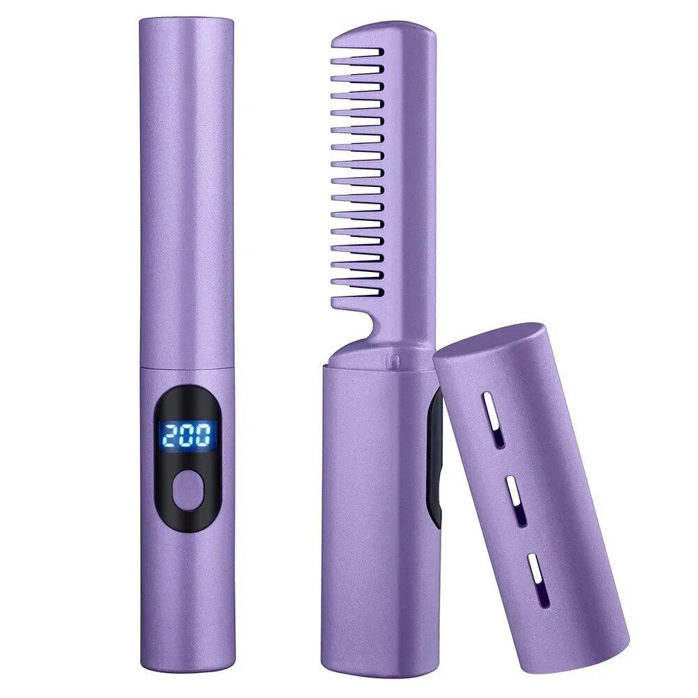 2 In 1 Lazy Straightener Hair Hot Comb Portable Mini USB Rechargeable Hair Straightener Fast Heating Hair Styling Tools