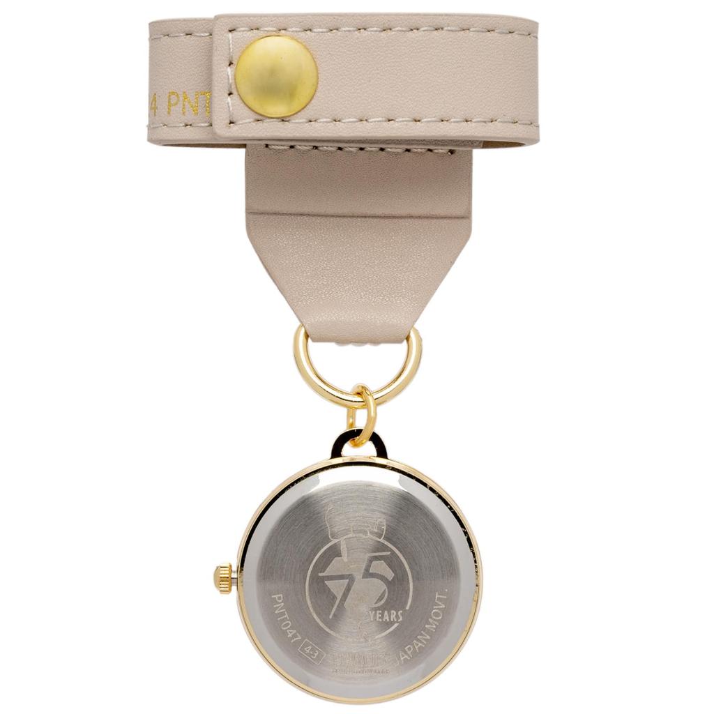 Pocket Watch Strap Watch Analog Leather Belt PEANUTS 75th Anniversary Emblem Watch S Beige [Fieldwork] Women's PNT047-1
