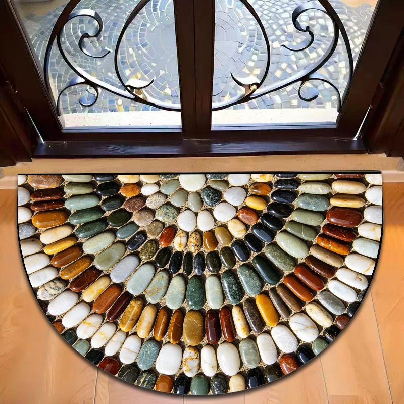 Half Round Green Spiral Moss Pebble Doormat 3D Visual Non Slip Absorbent Front Door Mat Vintage Nature Entrance Rug