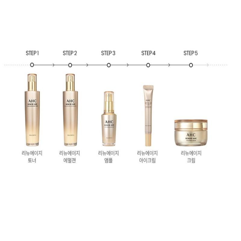 AHC Набор Total Skincare Renew Age: Тонер, Эмульсия, Ампула, Крем + Крем для век (5 штук)