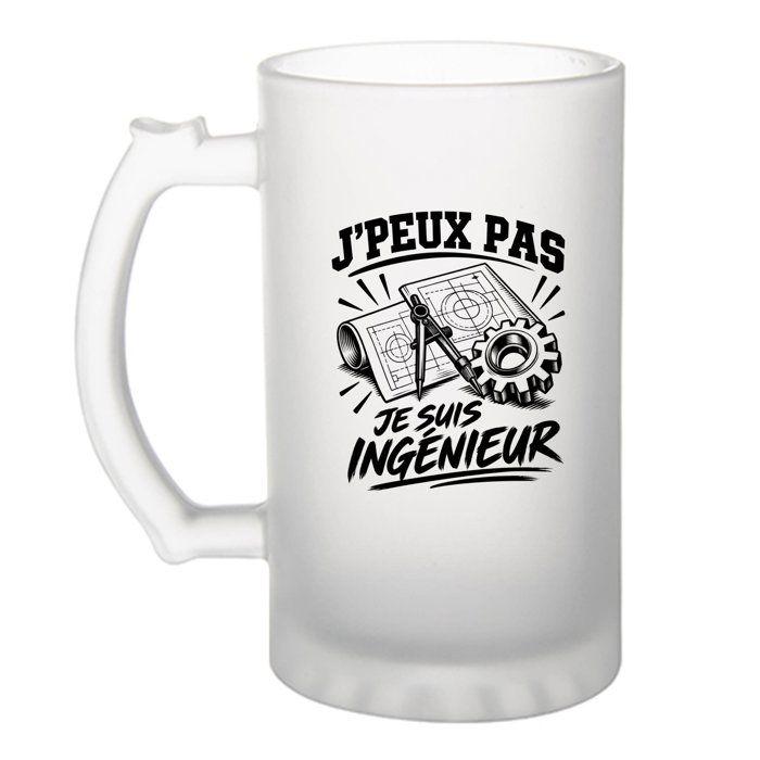 Chope à bière - PLANETEE - J'peux pas minimaliste - Verre trempé givré - 470 ml - Impression sublimation durable