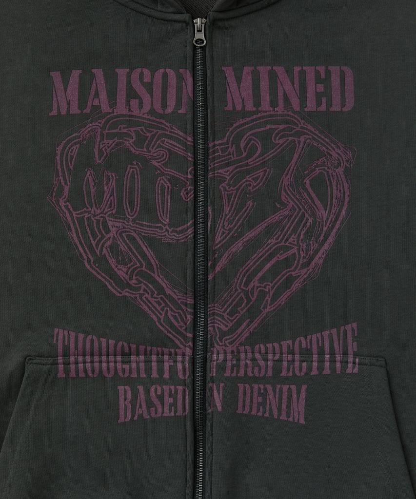 Maison Mined Толстовка с капюшоном и молнией, рисунок 'Сердце', цвет Угольный