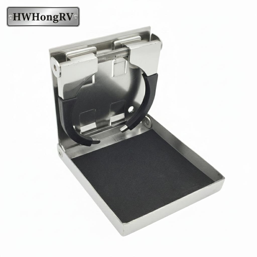 Standard Size Marine 304 Stainless Steel Adjustable Folding Cup Holder Wall Mounted Drink Stand for Boat RV Car (Fits 55-75mm)