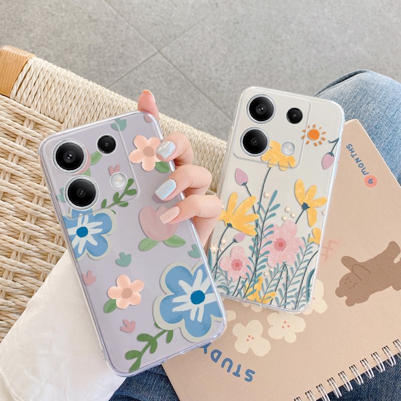 Мягкий силиконовый прозрачный чехол с цветочным узором для Xiaomi Redmi 13C Note 13 Pro Samsung A55 A54 A34 S24 M35 iPhone 15, защитный противоударный чехол для камеры