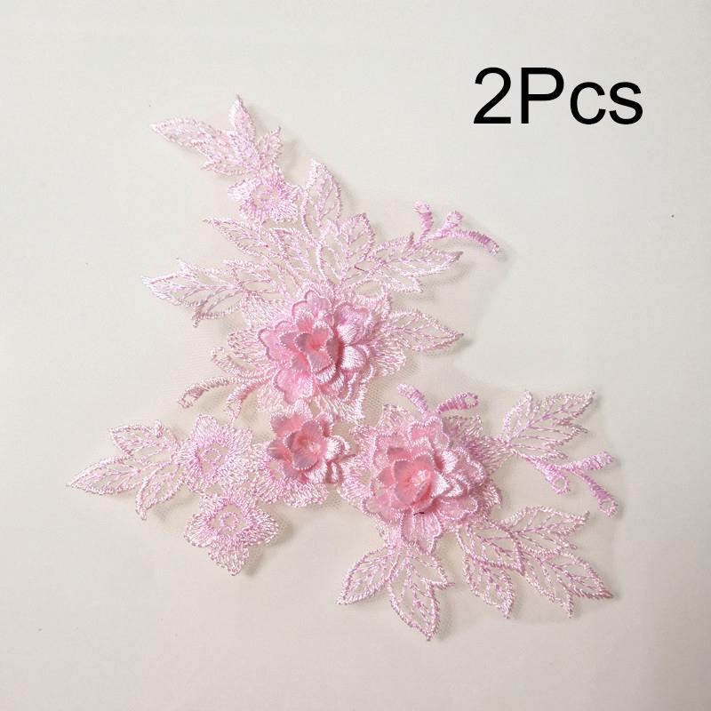 2Pcs Sewing Motif Fabric Craft Hollowed Out Dress Decoration Flower Embroidered Trim Wedding Bridal Lace Applique DIY Patches