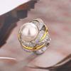 Новое ювелирное изделие Медное платиновое позолоченное жемчужное кольцо с инкрустацией из жемчужного цветка Высокотемпературное кольцо 14 мм