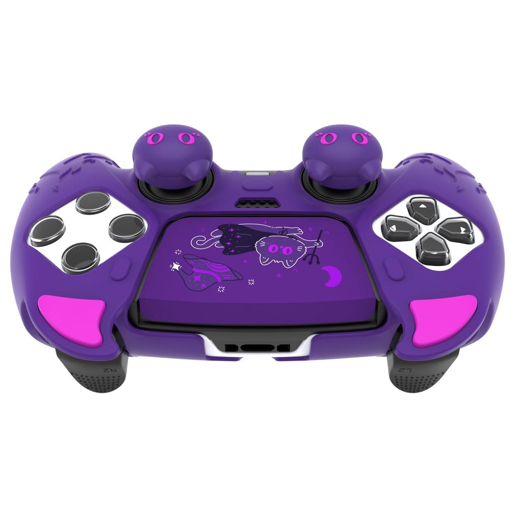 PlayVital Silicone Cover for PS5 Edge Cute Devil Protective Case for Includes Touchpad Sticker Stick Purple Controller, Design, Edge, & Cover,