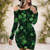 Women Plus Size One Shoulder Long Sleeve Printed Bodycon Mini Dress