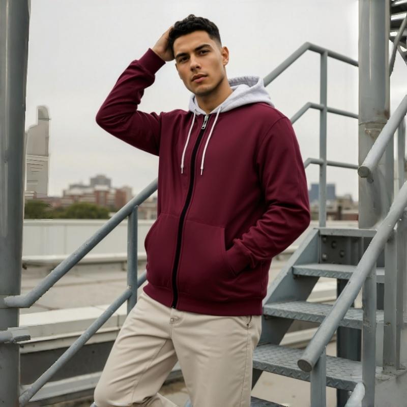 Men's Zip-Up Hoodie Sweatshirt Casual Fleece Jacket with Drawstring Hood Front Pockets Comfortable Streetwear for Autumn & Winter