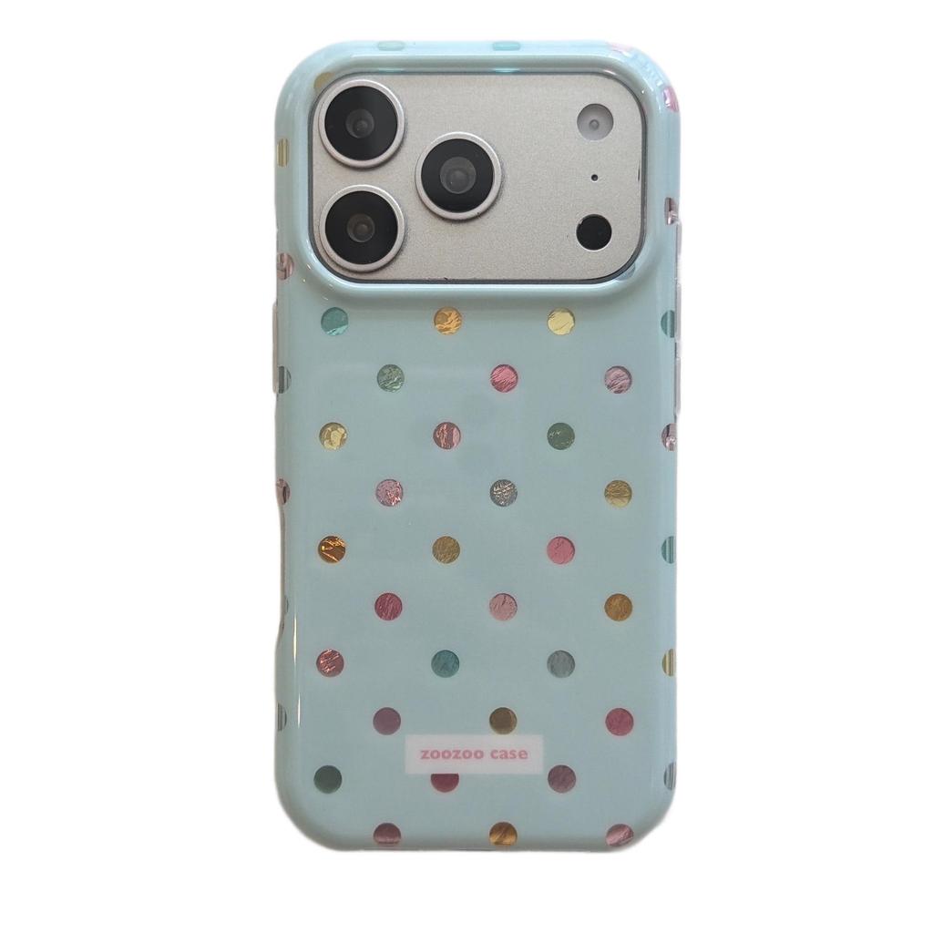 iPhone 16 Pro Max Case: Blue, Colorful Polka Dots, Drop-Proof Silicone, Apple 15/14 Compatible, Cute Design