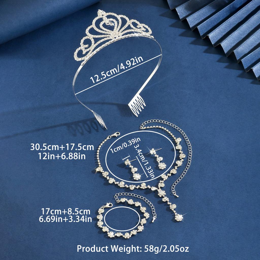 Bridal Tiara Crown Three-Piece Luxury Atmospheric Wedding Jewelry Set Premium Necklace Earrings Crown