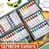 Acrylic Paint Set 12/18/24 Colors 5ml/0.17oz,Water-Proof Portable Art Rich Pigments for DlY Craft,Drawing,Painting,Canvas, Rock
