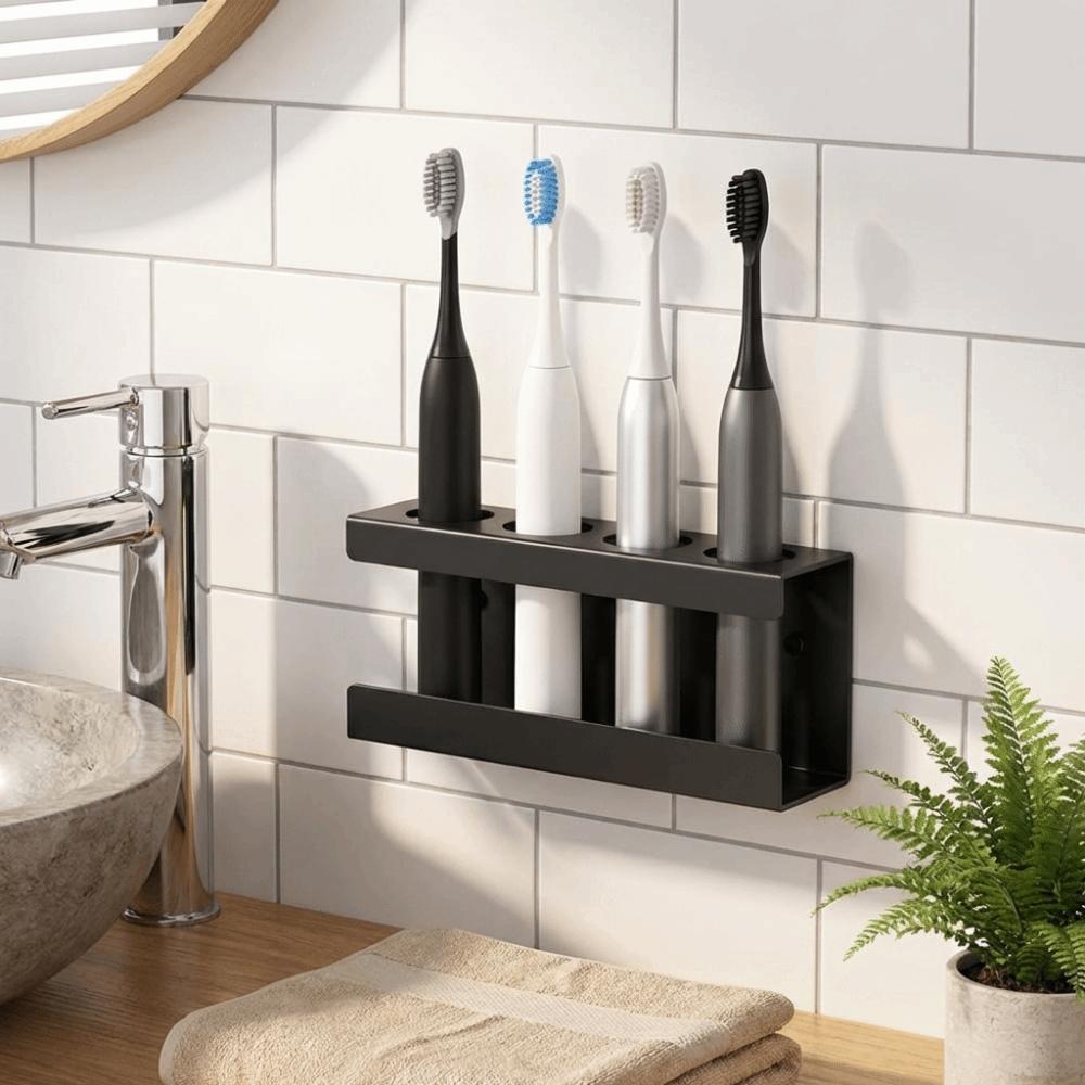 Wall Mounted 4-Slot Toothbrush Holder Plastic Bathroom Organizer for Bathroom