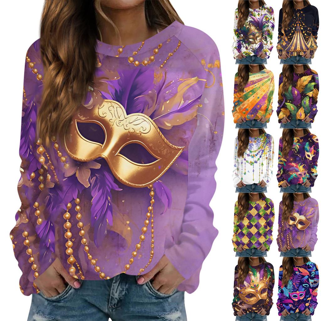 Round Neck Long Sleeve Sweatshirts For Women Print Graphic Top Casual Basic Tops Pullover