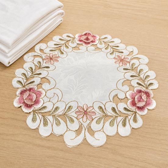Fabric Placemat, with Hollow Embroidery Round Coasters, Foldable Protection from Heat Stains And Scratches Table Mat for Kitchen