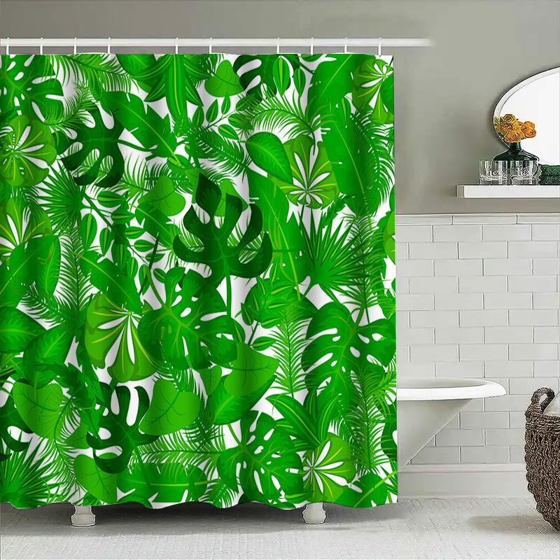 Зеленые Пальмовые Листья Шторка для Душа Водонепроницаемая Декор для Ванной Комнаты Для Домашнего Декора 69x70 Дюймов Зеленый