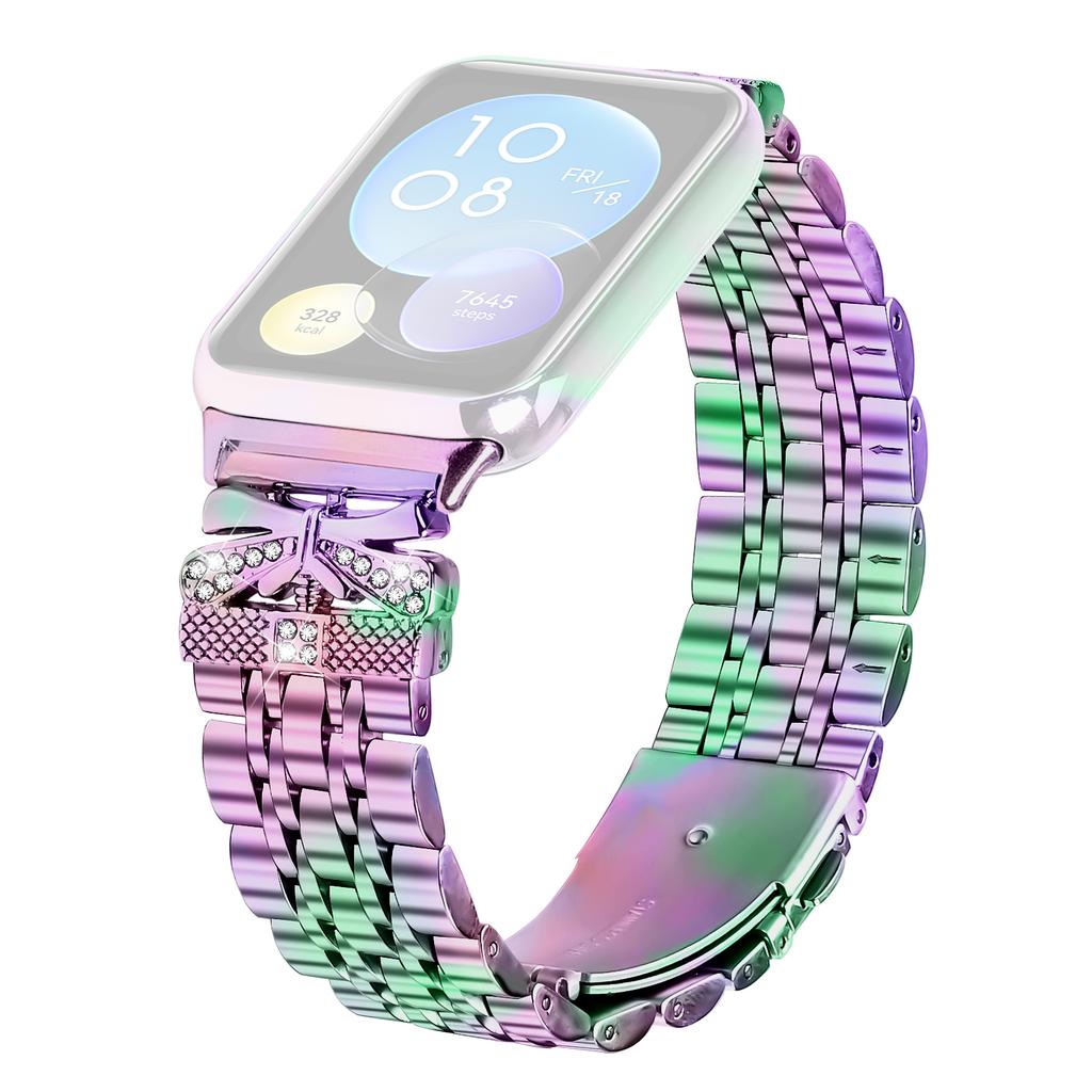 Metal Watch Band for Xiaomi Smart Band 9 Pro/8 Pro Rhinestone Butterfly Decor Stainless Steel Wrist Band