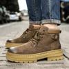 Winter Men Vintage Split Suede Boots Brown High-Top Work Boots Lace-Up Desert Ankle Rugged Sole Boots Outdoor Winter Fall Shoes