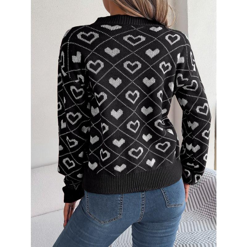 Women's Autumn and Winter Sweet Color Collision Love Lantern Sleeve Pullover Sweater