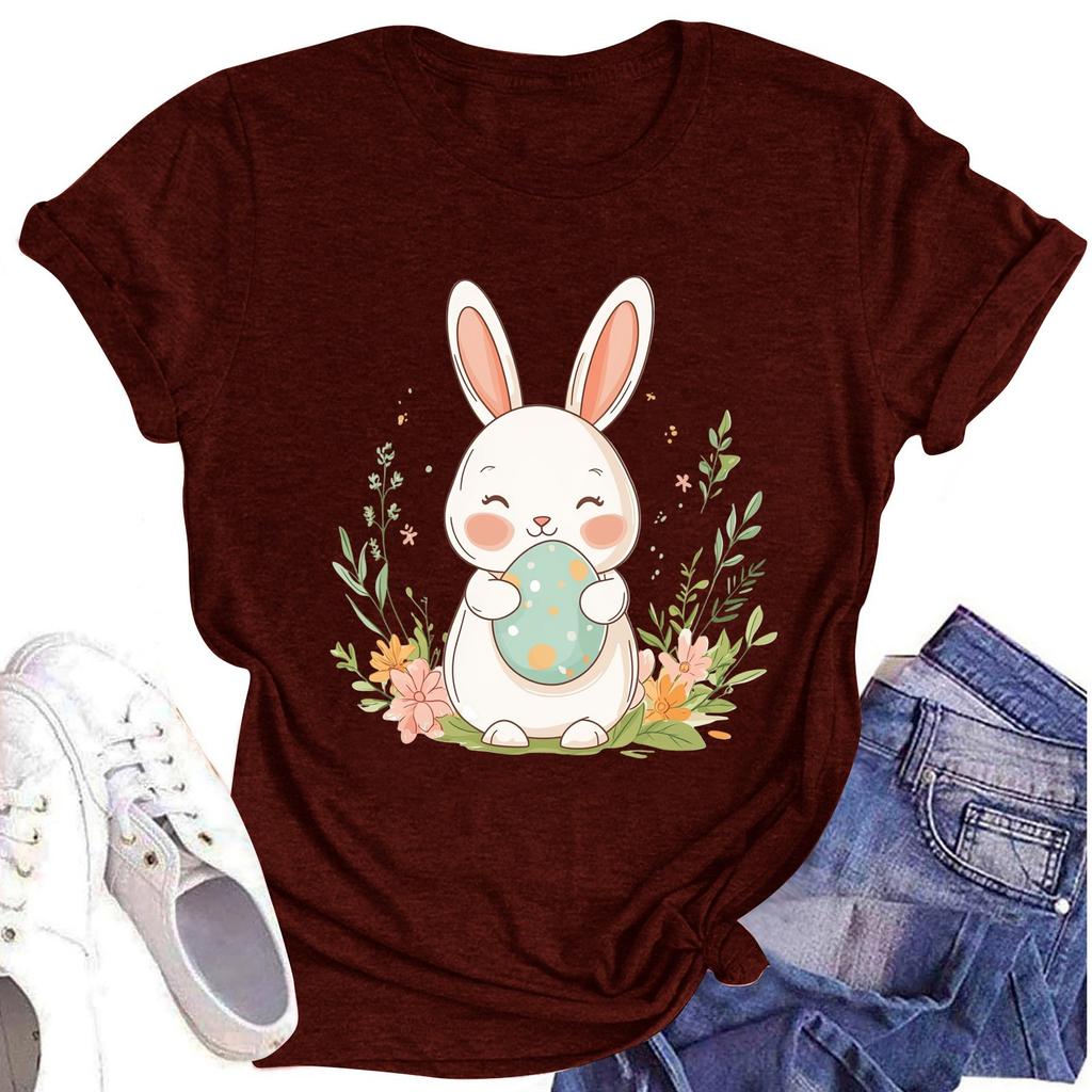 Women's Printed Round Neck Short-sleeved T-shirt Top