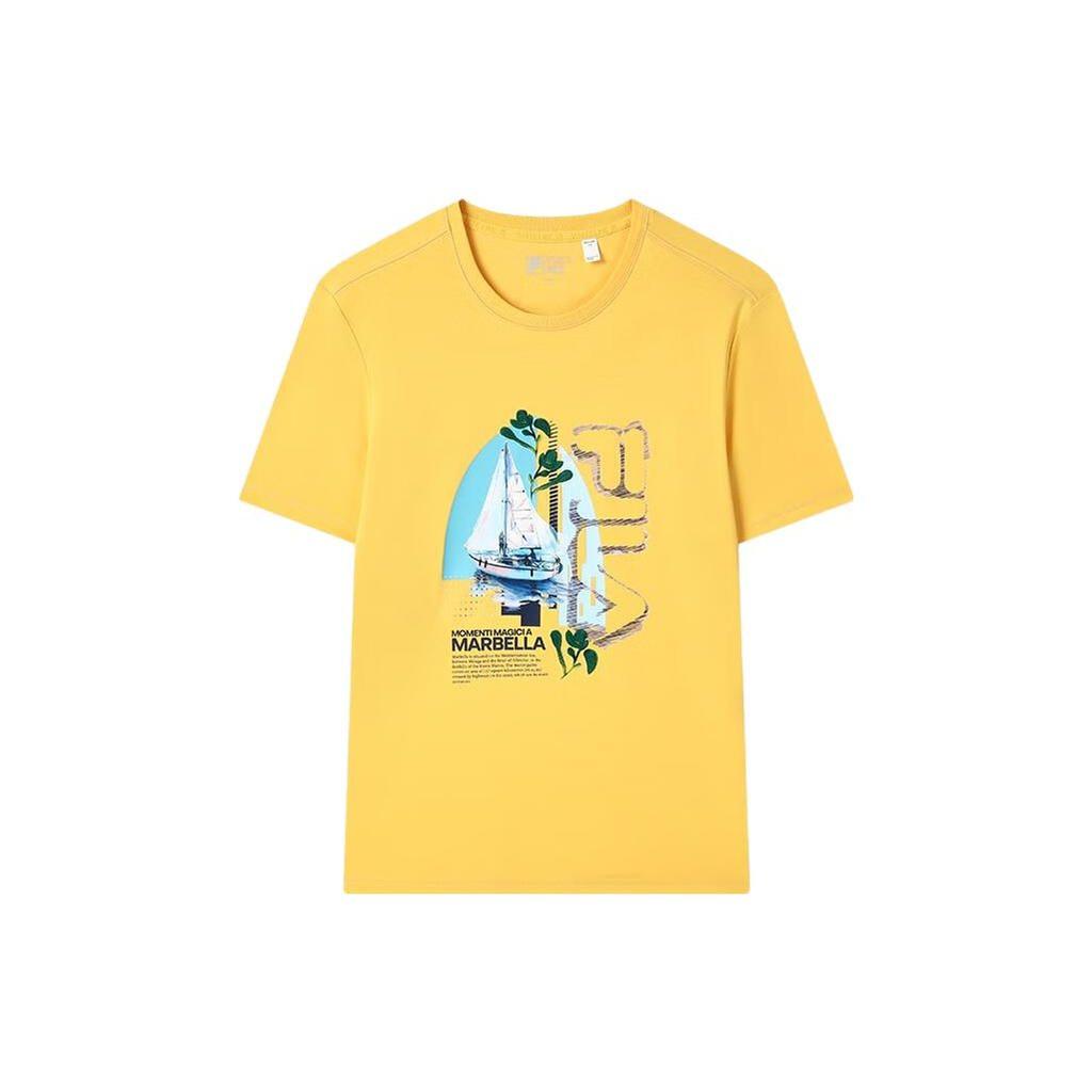 Fila Мужская футболка с принтом логотипа, с круглым вырезом и короткими рукавами, топы, желтый F11M328103F-YE