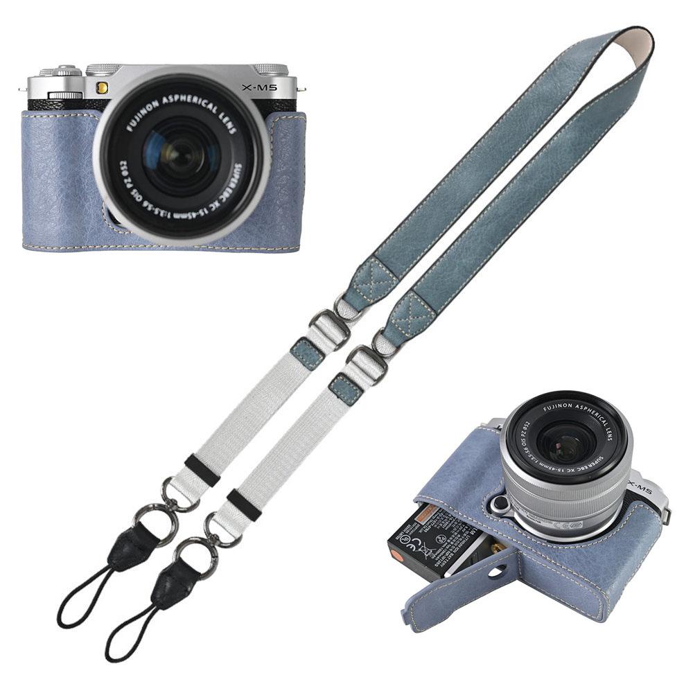 Получехол из искусственной кожи для камеры Fujifilm XM5 Fuji X-M5, нижняя крышка с отверстием для аккумулятора, с плечевым ремнем