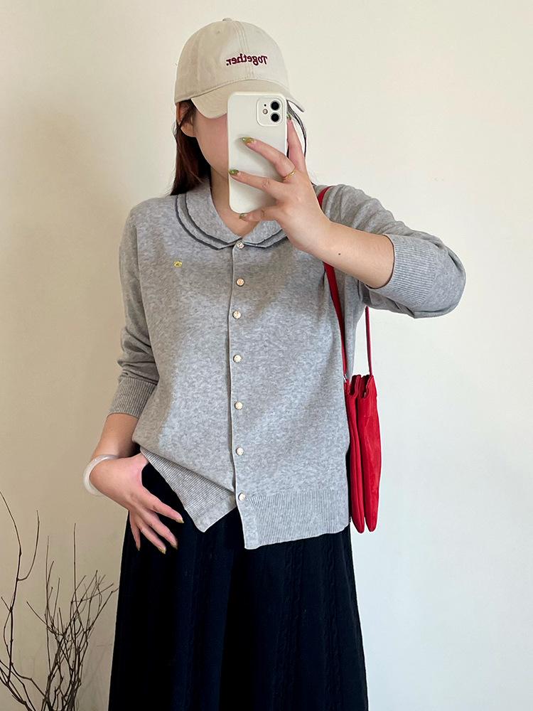 Plus Size Women's Doll Collar Age-Reducing College Style Sweater - Spring 2026 Temperament Knitwear